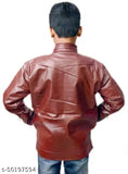 Boys maroon leather jacket & coat, solid pattern, long sleeves, 1 pack, size range 2-15 years