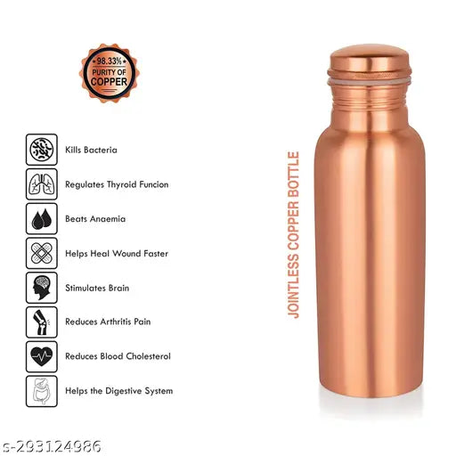 Brown 100% copper water bottle, leak-proof and plain design, ideal for daily use or travel in the Indian countryside