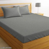 Grey Glace Cotton stripe bedsheet (90x100 inch) with 2pc King Size Pillow Cover - premium quality, soft feel, trendy, long-lasting
