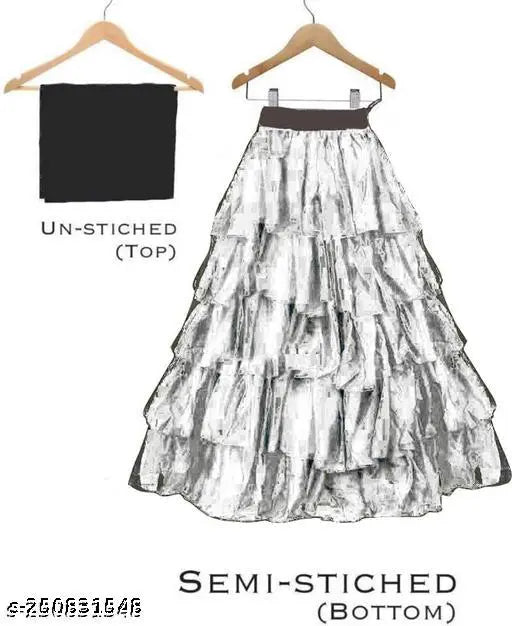 Kids ruffle lehenga set (size 2-16 years), semi-stitched net & satin, embroidered design, India origin