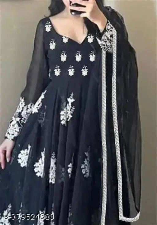 Embroidered Georgette Anarkali Gown, long sleeves, soft & smooth fabric for women's fashion