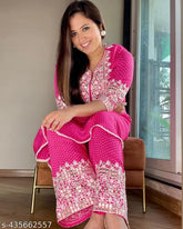 Embroidered A-line Rayon Kurta with Palazzos, beautiful sleeves, perfect for work or party