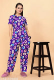 Women's printed nightsuit set, premium quality polycotton dress & pyjamas in pack of 2 (S-XXL), stylish short-sleeved nightwear for women