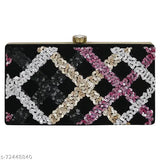 Handcrafted velvet black clutch with embellished net, unique Zari embroidery from India