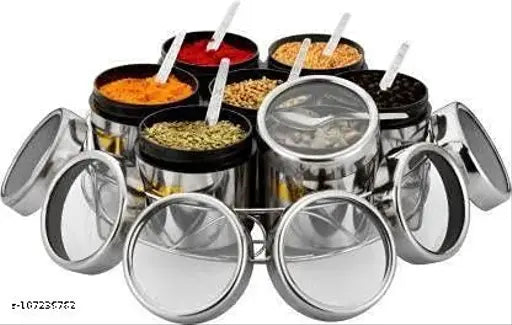 Stainless steel ATROCK Masala Dabba, airtight 7-in-1 containers for dry fruits and spices, Indian kitchen essential