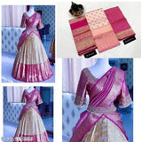 Yellow striped semi-stitched Lehenga Choli with floral stitch, Jacquard dupatta, and Zari work. Semi-stitched for personal alterations. Ideal for Navratri, weddings, ceremonies, and formal functions. Accessorize with heels or flats for a stunning look. Made in India