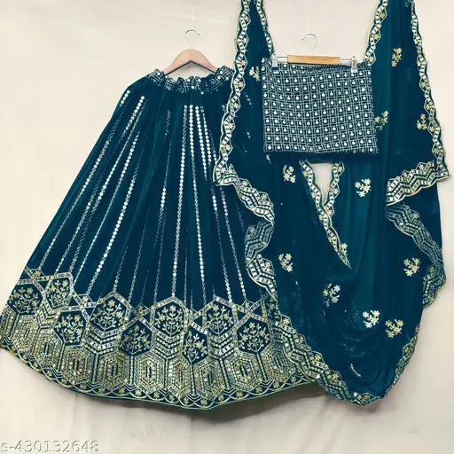 Georgette embroidered women's choli and dupatta set, semi-stitched (43in/43in/70in), Indian origin