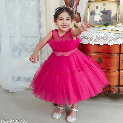 Elegant net sleeveless girl dress, premium quality, 0-3 months, India origin
