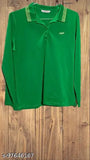Green cotton long-sleeve trending top for girls, solid color style on mannequin