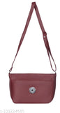 Maroon faux leather sling bag, free size with single compartment, attractive design from India