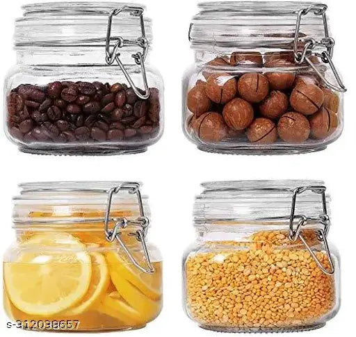 Airtight square glass jars, 500ml each for kitchen storage and dry fruit preservation, pack of 4