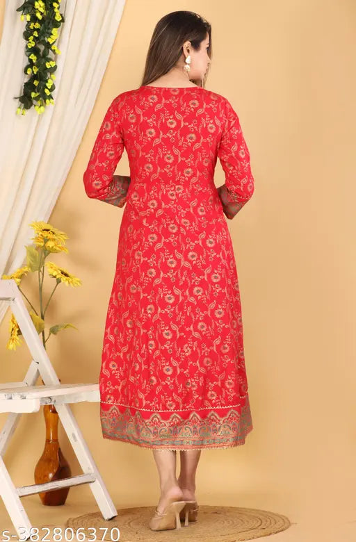 Gold print anarkali rayon blouse with coding embroidery, three-quarter sleeves, M to XXL sizes, Indian fashion clothing