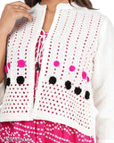 Rayon printed round neck bandhani kurta and 3/4 sleeve jacket set, vibrant Indian fashion for women