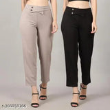 Polycotton fancy formal high-rise trousers for women and girls, pack of 2 - Solid net, versatile sizes from 26 to 36 inches
