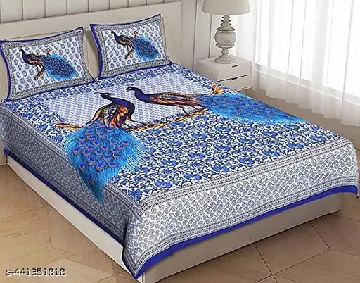 Peacock-patterned summer bed skirt, elegant decorative accessory for a fancy bedroom from India (N1)