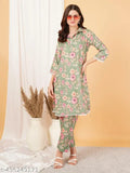 Green Rayon Digital Printed Women's Co-ord Set: Three-Quarter Sleeve Palazzos, versatile for casual outings