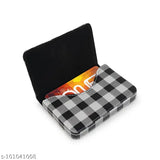 Faux leather checked card holder, holds 15-20 visiting cards or 4-6 cards, pocket-sized accessory for business use. Made in India