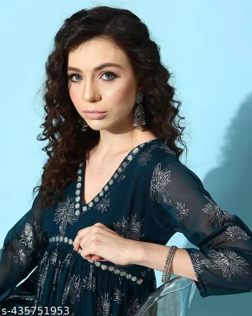 Georgette gown with pant dupatta, premium Indian-made printed net kurta and palazzos