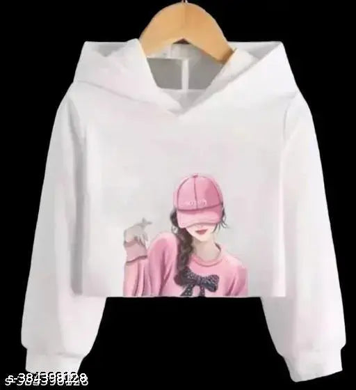 Printed polyester hoodie with long sleeves, casual type for women, featuring a front design, size S (34in bust, 32in waist), made in India