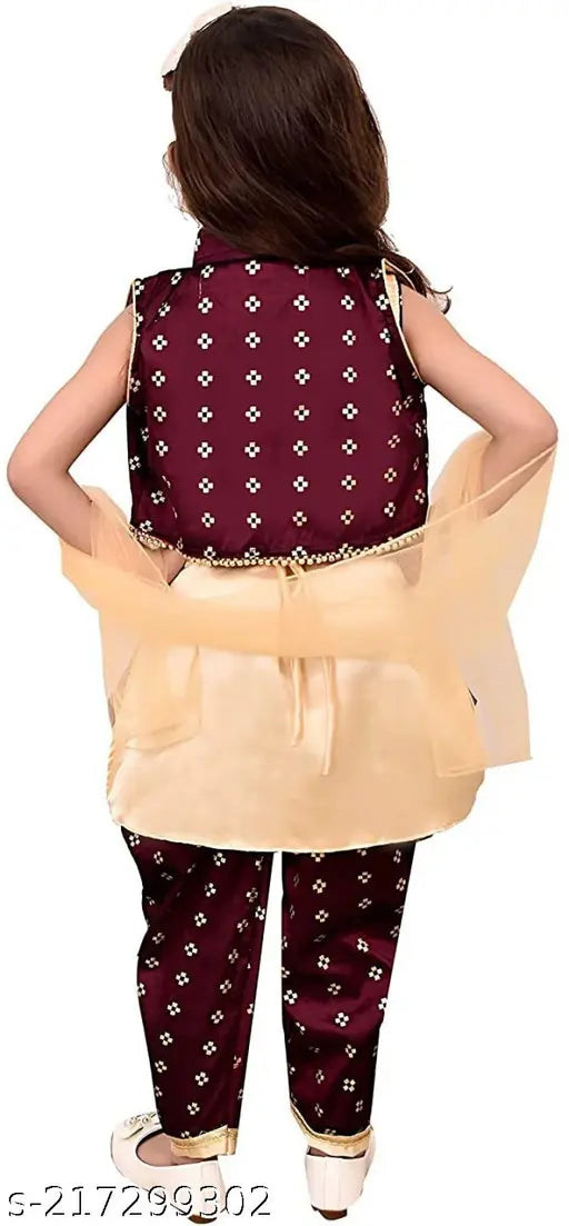 Silk festival dress for girl with aari work and checked dupatta, semi-stitched and available in multiple sizes (1-14 years)