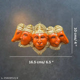 Orange resin Panchmukhi Hanuman ji statue, 7 x 4 inches wall hanging idol for door entrance, suitable for pooja rooms and homes
