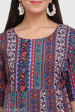 Multicolor crepe A-line kurta for women with three-quarter sleeves, featuring a printed combo. Slimming appearance, graceful fall, made in India." (124 characters)