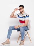 Multicolor striped cotton polo shirt for men, short sleeves, country of origin India
