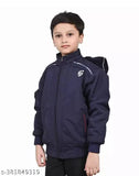 Dark blue cotton kids winter jacket with printed net design, stylish and warm for cold weather play (0-12 years)