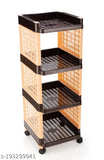 Brown and Ivory Bience Plastic Multi-Purpose Storage Organizer for Kitchen & Office (4 Tiers) with Wheels, perfect for organizing kitchen utensils, office documents, or bathroom items. Ideal for easy movement with smooth rolling wheels. Assembles in minutes without tools