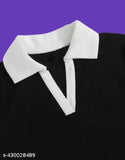 Contrast white collar cotton-blend polo t-shirt, short sleeves, solid net, stylish and skin-friendly for women's casual wear, available in S-28, M-30, L-32, India origin