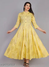 Rayon gold printed kurti from Jaipur FAB Studio, featuring three-quarter sleeves and a vibrant, intricate print. Handwoven in India, showcasing traditional Ikat technique with reduced blurriness and multiple colors