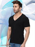 Black cotton blend V-neck half sleeve Wild West T-shirt for men, stylish printed design, Solid color, short sleeves, size M (41 in chest, 28 in length)