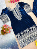 Heavy viscose velvet party wear with embroidery, full sleeves top and dupatta. Rich Pakistani-inspired design ready to wear