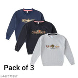 Cotton blend boys' fancy sweatshirt pack of 3, navy grey and black, printed net pattern, long sleeves