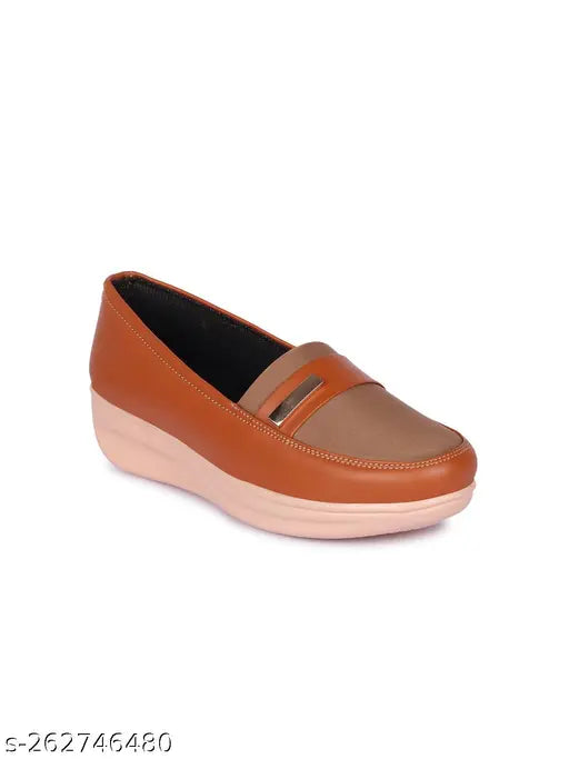 Tan synthetic ballerinas by Furiozz - elegant women's footwear with closed back, durable and comfortable for daily wear