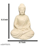 Handcrafted white polymarble meditation Buddha statue (55cm), detailed and peaceful home decor piece for study, living room or garden area