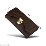 Brown faux leather hand clutch wallet by ALSU, featuring three compartments and four pockets for daily essentials. Elegant design and durable stitching make this a versatile accessory suitable for various occasions. Made in India