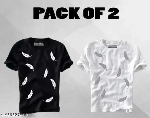 Best-selling round neck cotton blend half sleeves t-shirt for men (pack of 2), printed design on Indian-made garment