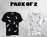 Best-selling round neck cotton blend half sleeves t-shirt for men (pack of 2), printed design on Indian-made garment