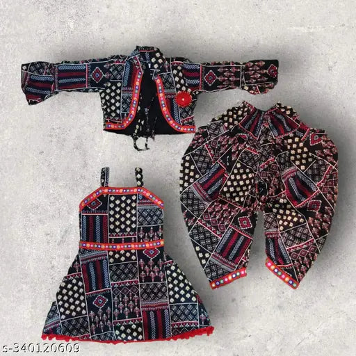 Cotton blend 3pc girls dhoti kurta set for ages 2-11, traditional Indian attire