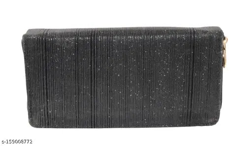 Black PU-leather, glittering hand wallet/clutch for women, 2 compartments, vintage looks