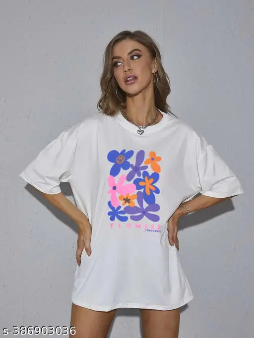 Large printed cotton t-shirt top by Veroconic, short sleeves, women & girls sizes M40in L42in XL44in