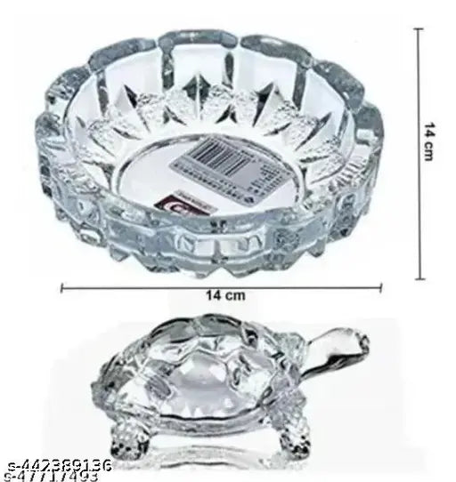 Transparent glass Vastu Feng Shui Crystal Tortoise turtle with plate (12x8cm), perfect for home decor and office showpieces