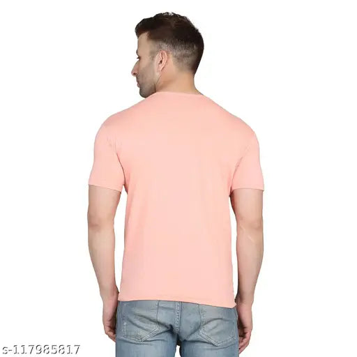 Peach colorblocked cotton slim round men's T-shirt, short sleeves, size S-XXL