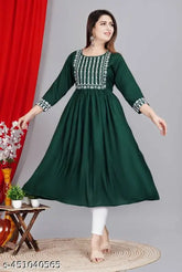 Rayon embroidered Anarkali kurta by ALI AMAN, perfect for traditional events and parties, Solid combo, S-XXXL sizes available