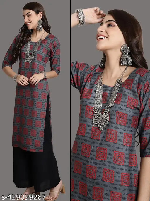 Premium crepe printed kurta with three-quarter sleeves and palazzos, women's ethnic wear in India