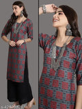 Premium crepe printed kurta with three-quarter sleeves and palazzos, women's ethnic wear in India