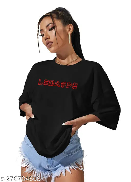 Oversized cottonblend half sleeve printed t-shirt for women, vibrant design on trendy apparel