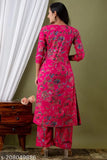 Rayon Demirner Women's Printed Kurta Palazzo Ethnic Set, three-quarter sleeves, self-design net pattern on display
