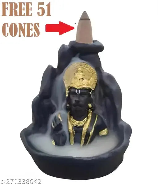 Poly resin Lord Hanuman statue, intricately detailed with backflow smoke, adds tranquility to home decor (8 cm x 11 cm x 10 cm)